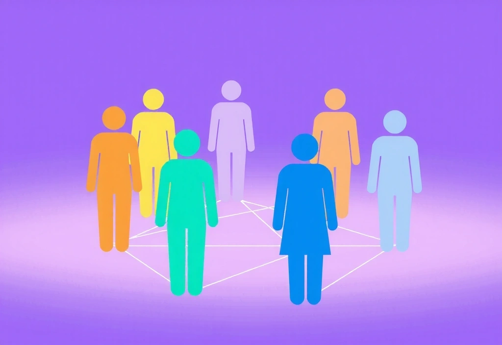 Ilustrație cu un grup de oameni conectați prin linii subtile, simbolizând interacțiunea cu terțe părți.