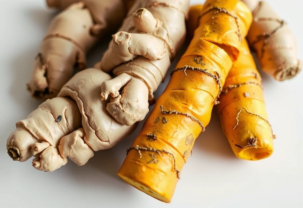 Rădăcină de turmeric și ghimbir proaspete